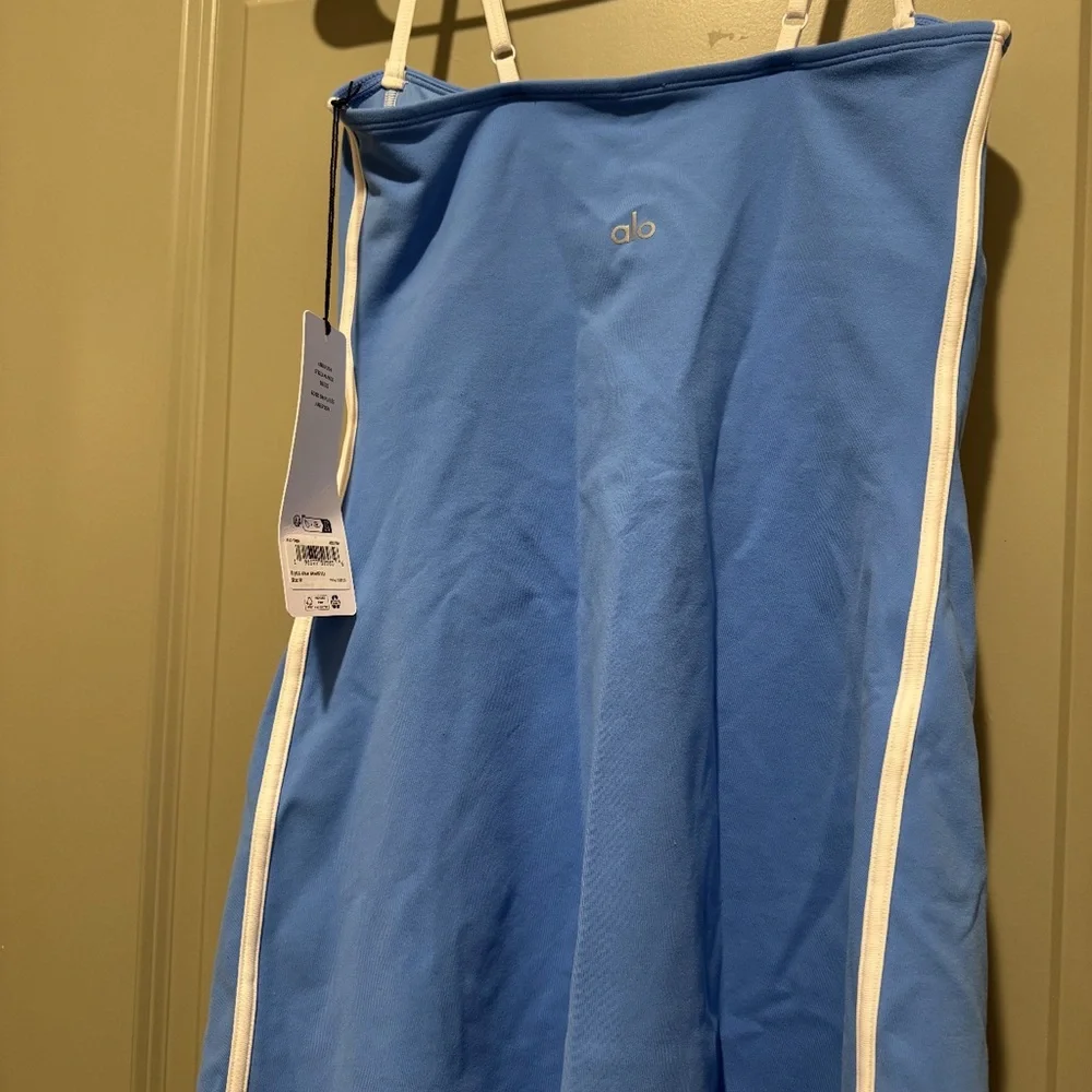 ALO Yoga Blue Tank Dress with Cream Trim